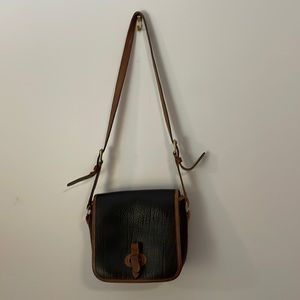 Vintage Dooney & Burke Black & Brown Two Tone Leather Flap Shoulder Bag